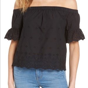 Madewell Navy Flutter Sleeve Off-Shoulder Top